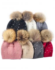 Pearl And Diamonds Knitted Pompom Hats