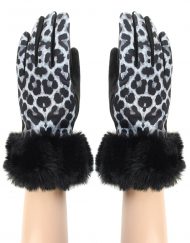 Leopard Print Fur Trim Glove