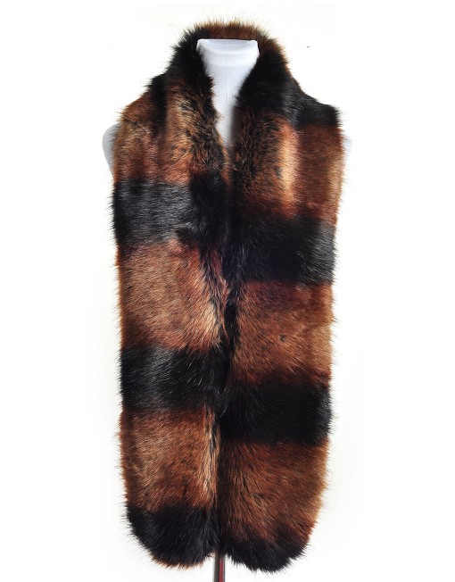 Two Tone Striped Faux Fur Scarf