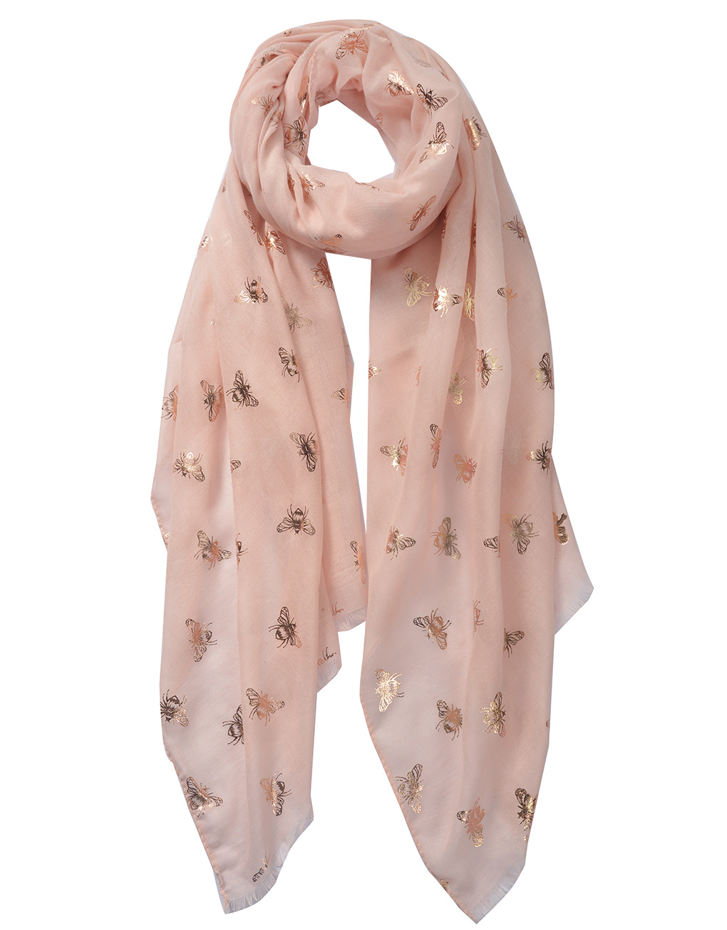 PINK BEE PRINT SCARF BUMBLE BEE FOIL PRINT  WITH SILVER METALLIC PRINT 